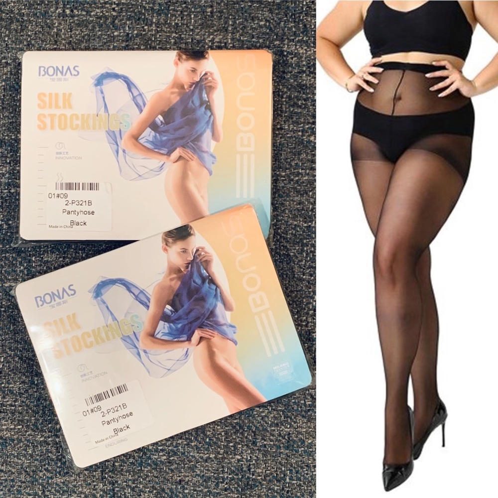 NWT 2pairs!  Womens Sheer Black Stockings/Tights - Queen Size